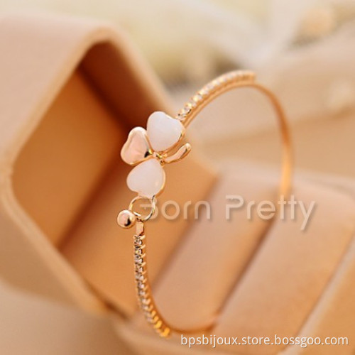 1Pc Elegant Bracelet Rhinestones Opal Clover Design Bracelet